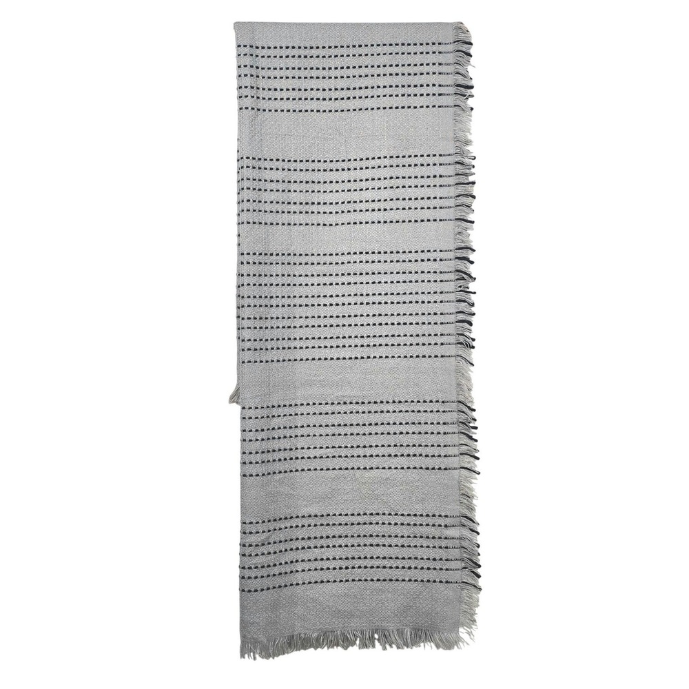 J Crew Acrylic Striped Scarf Shawl Fringe Gray Navy 61x56 Classic Flawed Read